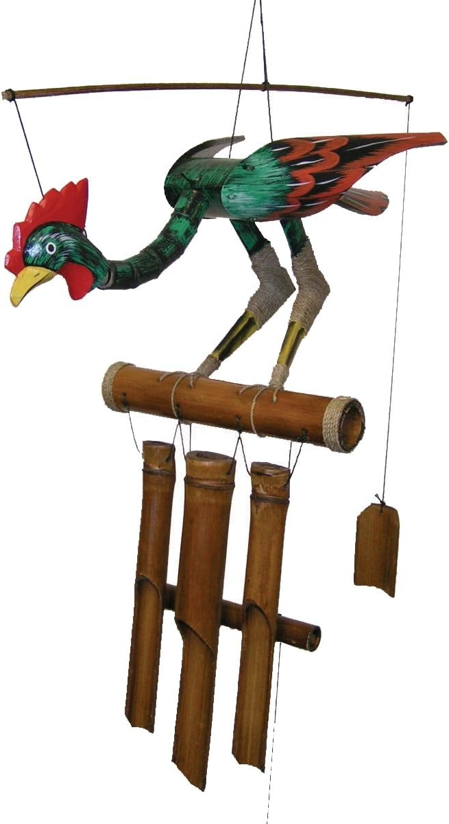 Cohasse Garden Annie Rooster Bamboo Wind Chime for Outside - Bobbing Head Bird & Rooster Deep Tones Outdoor Wind Chime, Large Chicken Decor