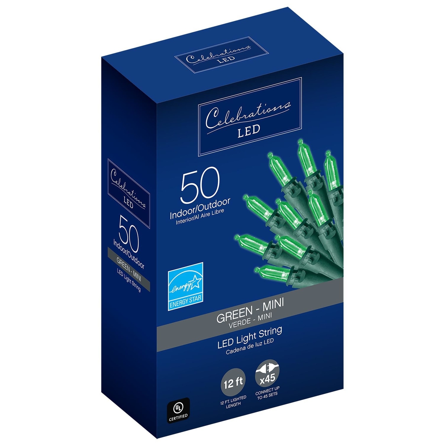 Celebrations Traditional LED Mini Mini Light Set Green 12.25 ft. 50 lights
