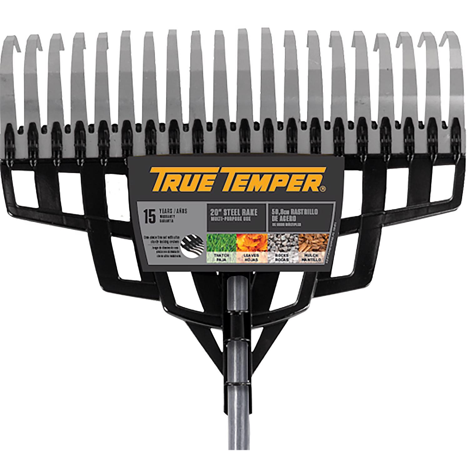 True Temper 65.25 in. 20 Tine Steel Lawn Rake Wood Handle