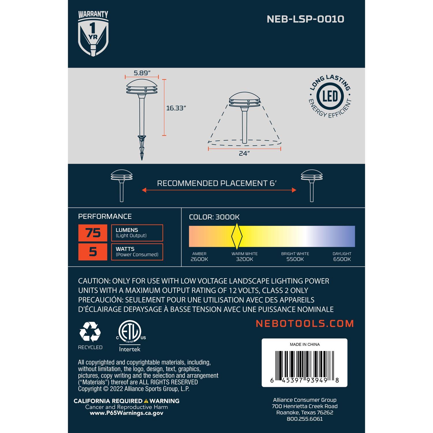 NEBO Low Voltage 5 W LED Pathway Light 1 pk