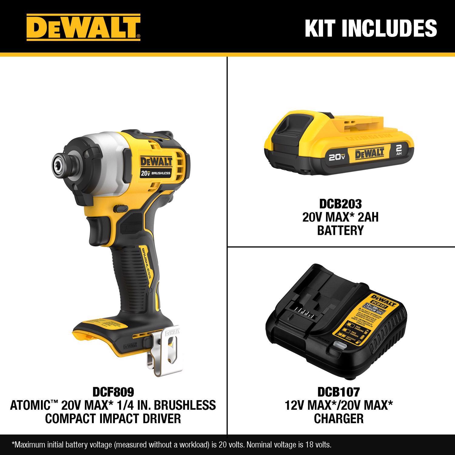 DeWalt 20V MAX ATOMIC 1/4 in. Cordless Brushless Compact Impact Driver Kit (Battery & Charger)