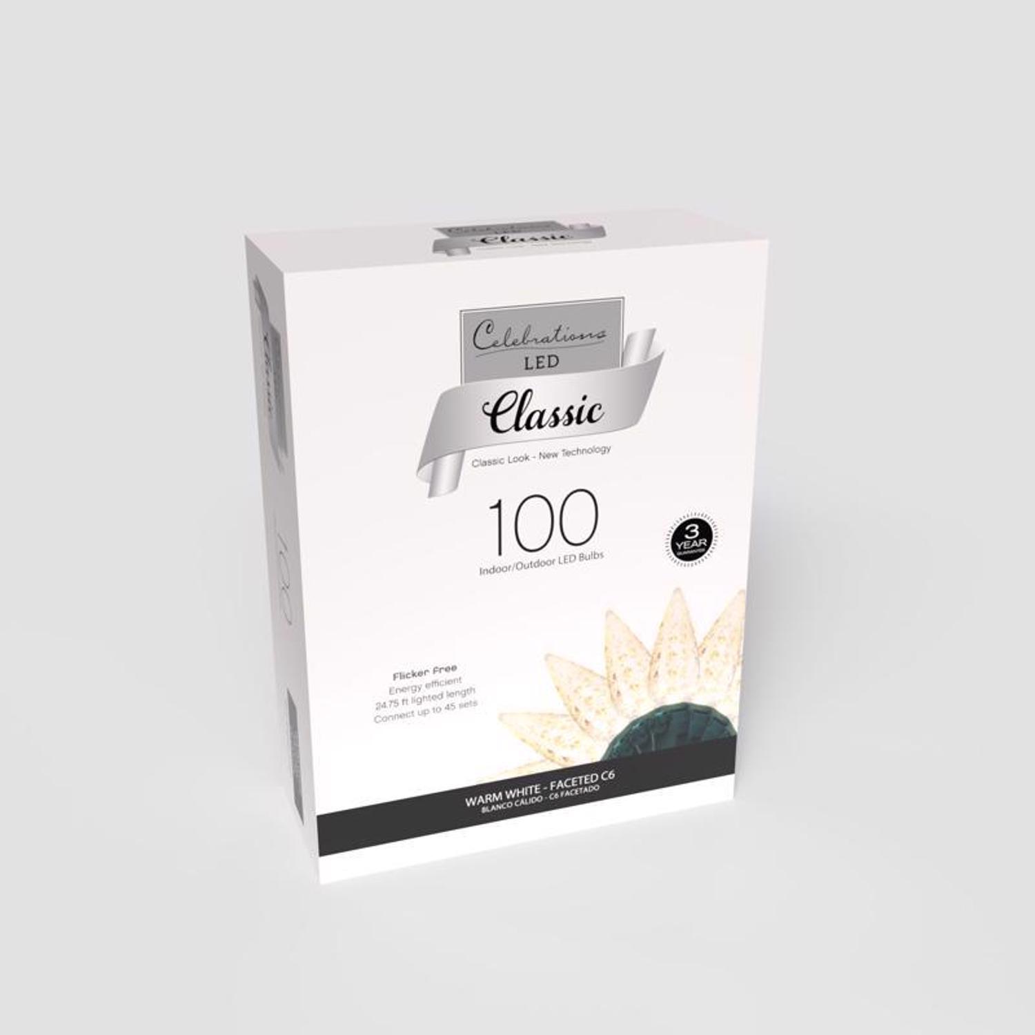 Celebrations Classic LED C6 Warm White 100 ct String Christmas Lights 24.75 ft.