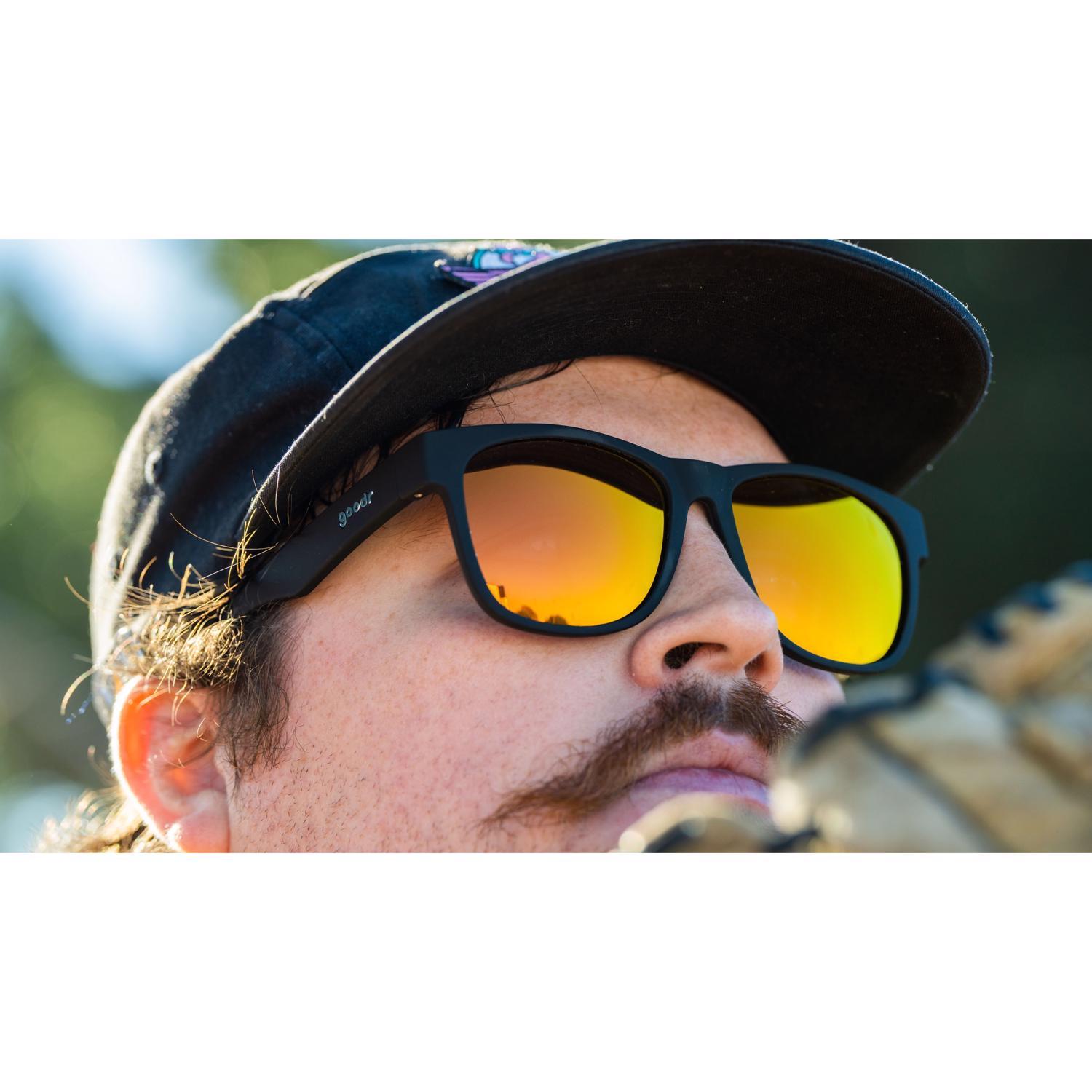goodr BFG - Beelzebub's Bourbon Burpees Sunglasses Unisex Black Frame Yellow Lens Polarized