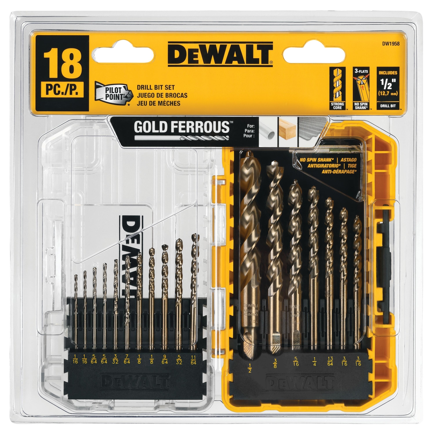 DeWalt Pilot Point High Speed Steel Drill Bit Set 18 pc
