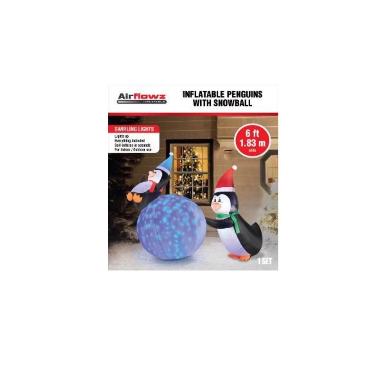 Occasions LED Blue Penguins and Snowball 5 ft. Inflatable
