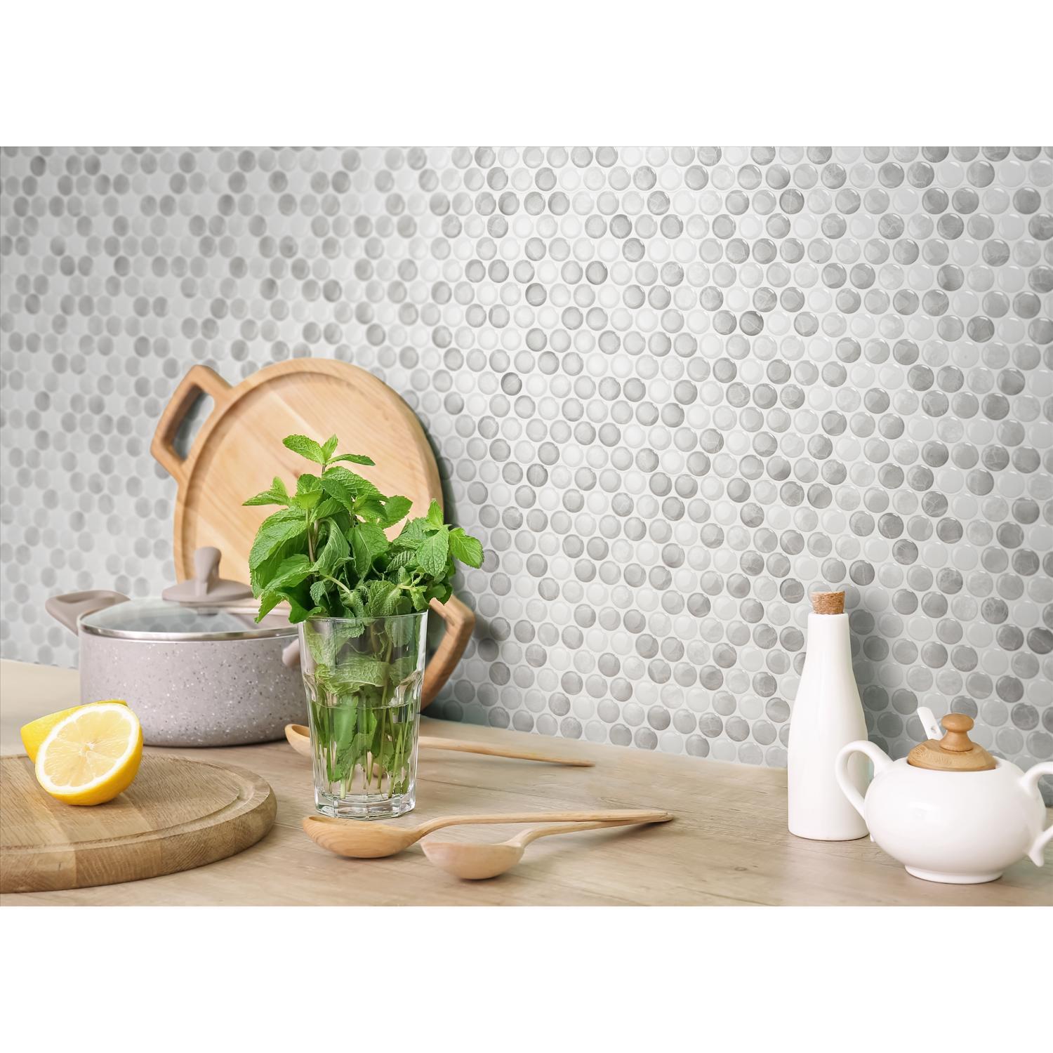 Smart Tiles 8.95 in. W X 8.97 in. L Gray Glazed Vinyl Adhesive Wall Tile 4 pc