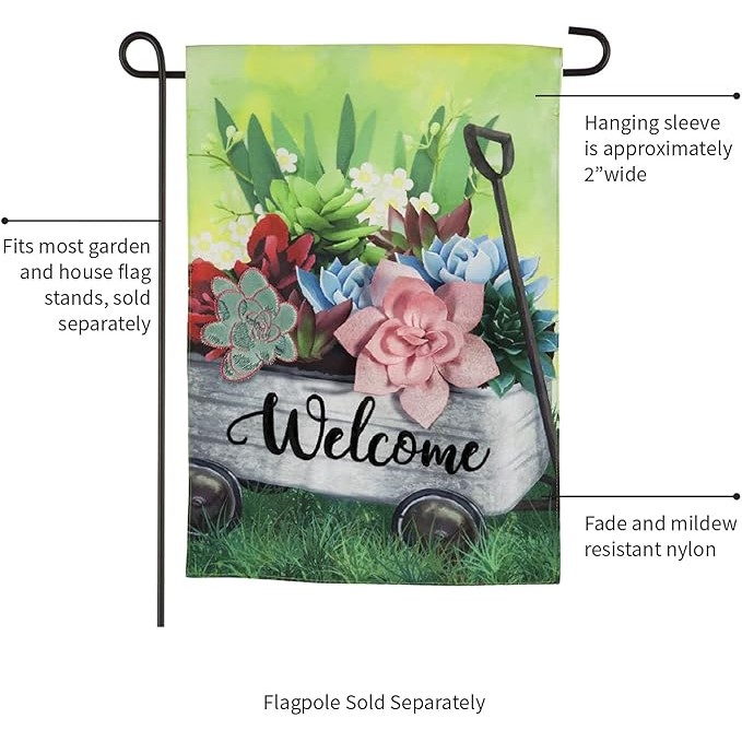 Evergreen Flag Galvanized Wagon and Succulents Linen Garden Flag - 12.5 in. x 18 in.