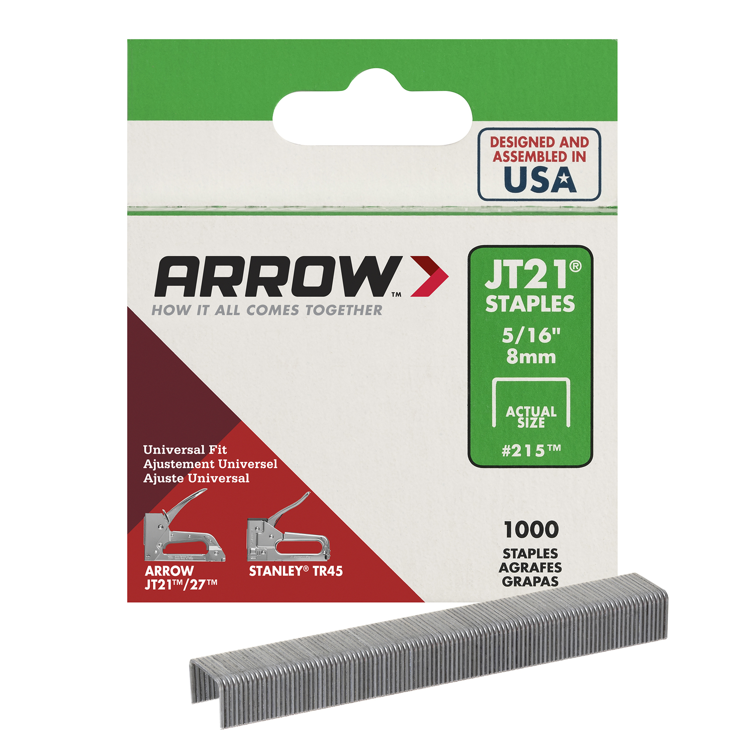 Arrow JT21 7/16 in. W X 5/16 in. L 23 Ga. Wide Crown Light Duty Staples 1000 pk