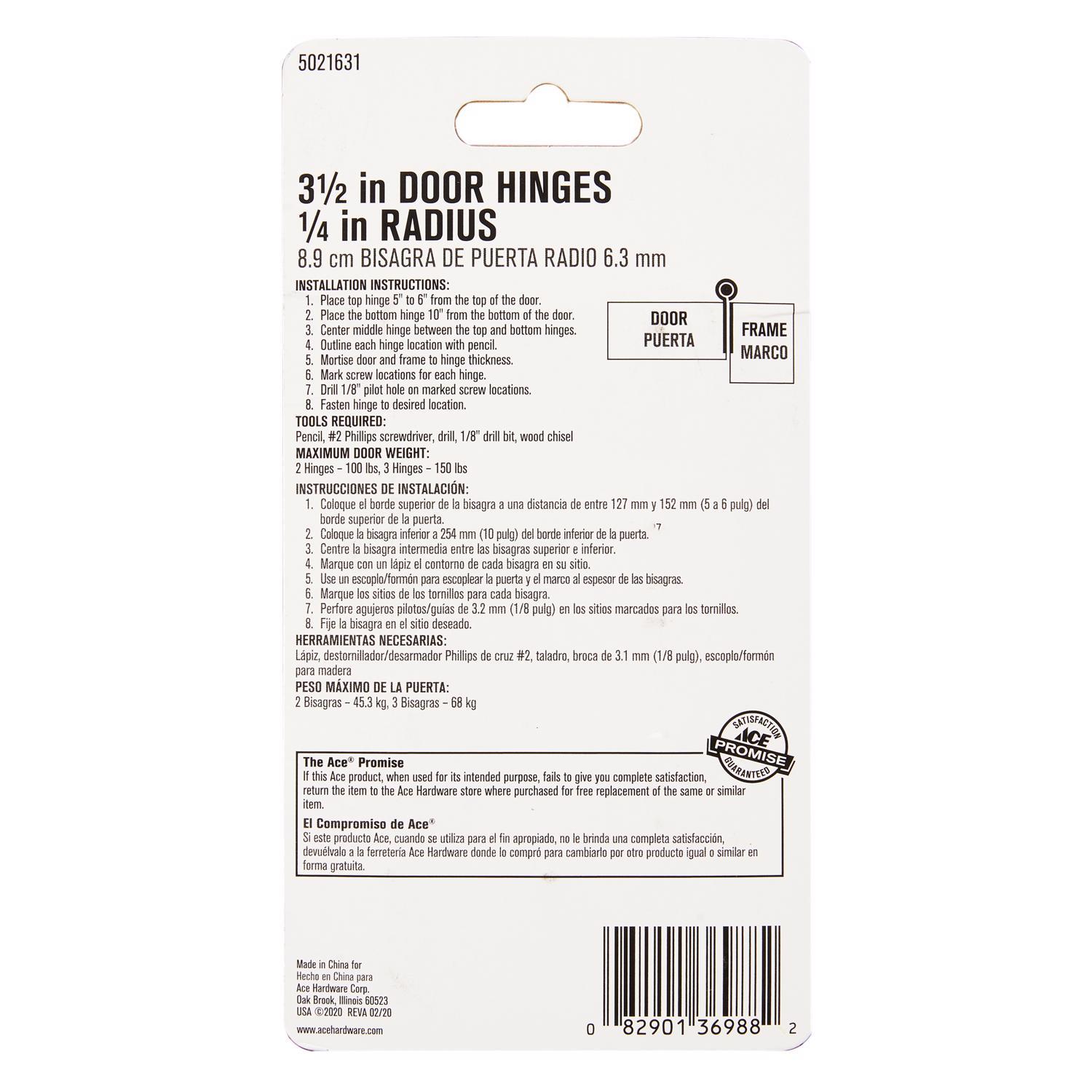 Ace 3-1/2 in. L Chrome Residential Door Hinge 3 pk