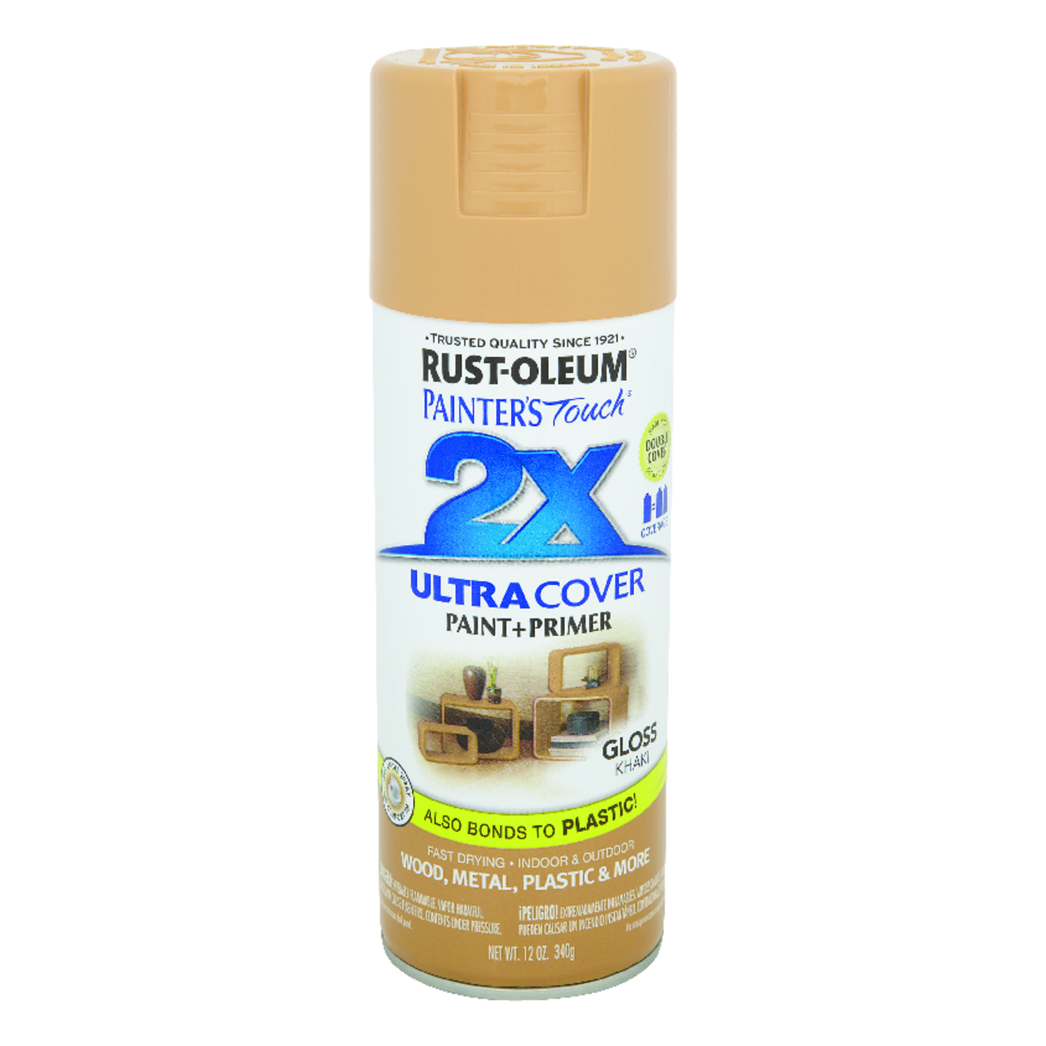 Rust-Oleum Painter's Touch 2X Ultra Cover Gloss Khaki Paint+Primer Spray Paint 12 oz