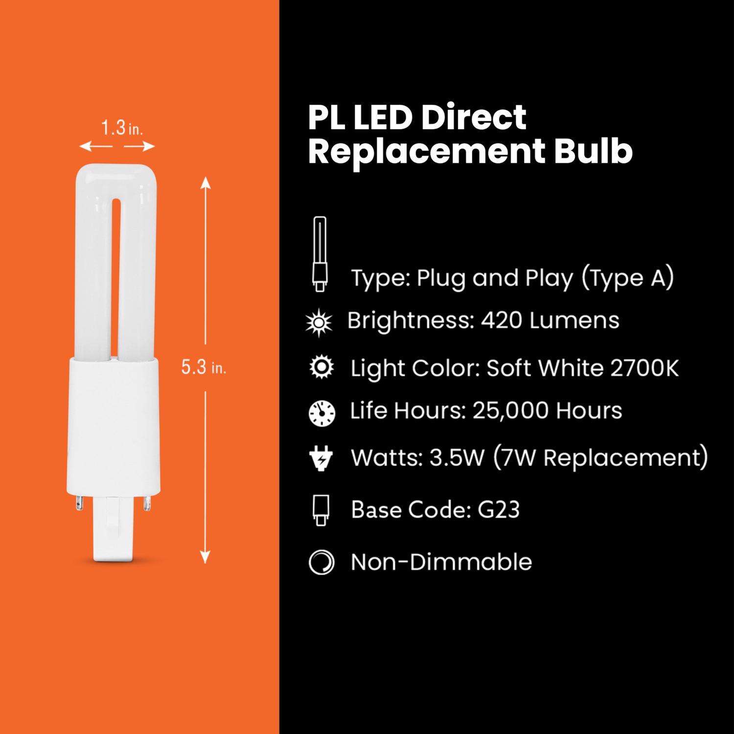 Feit Linear PL G23 LED Tube Light Soft White 7 Watt Equivalence 1 pk