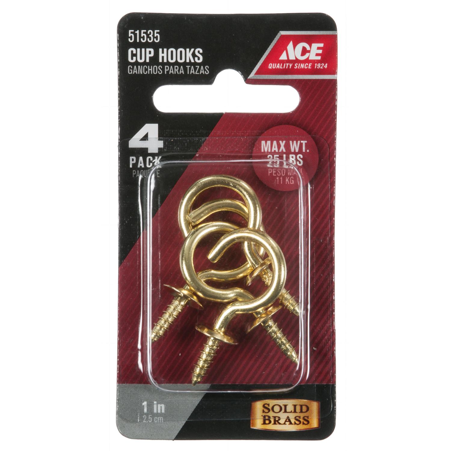 Ace Medium Polished Brass Green Brass 1.5 in. L Cup Hook 25 lb 4 pk