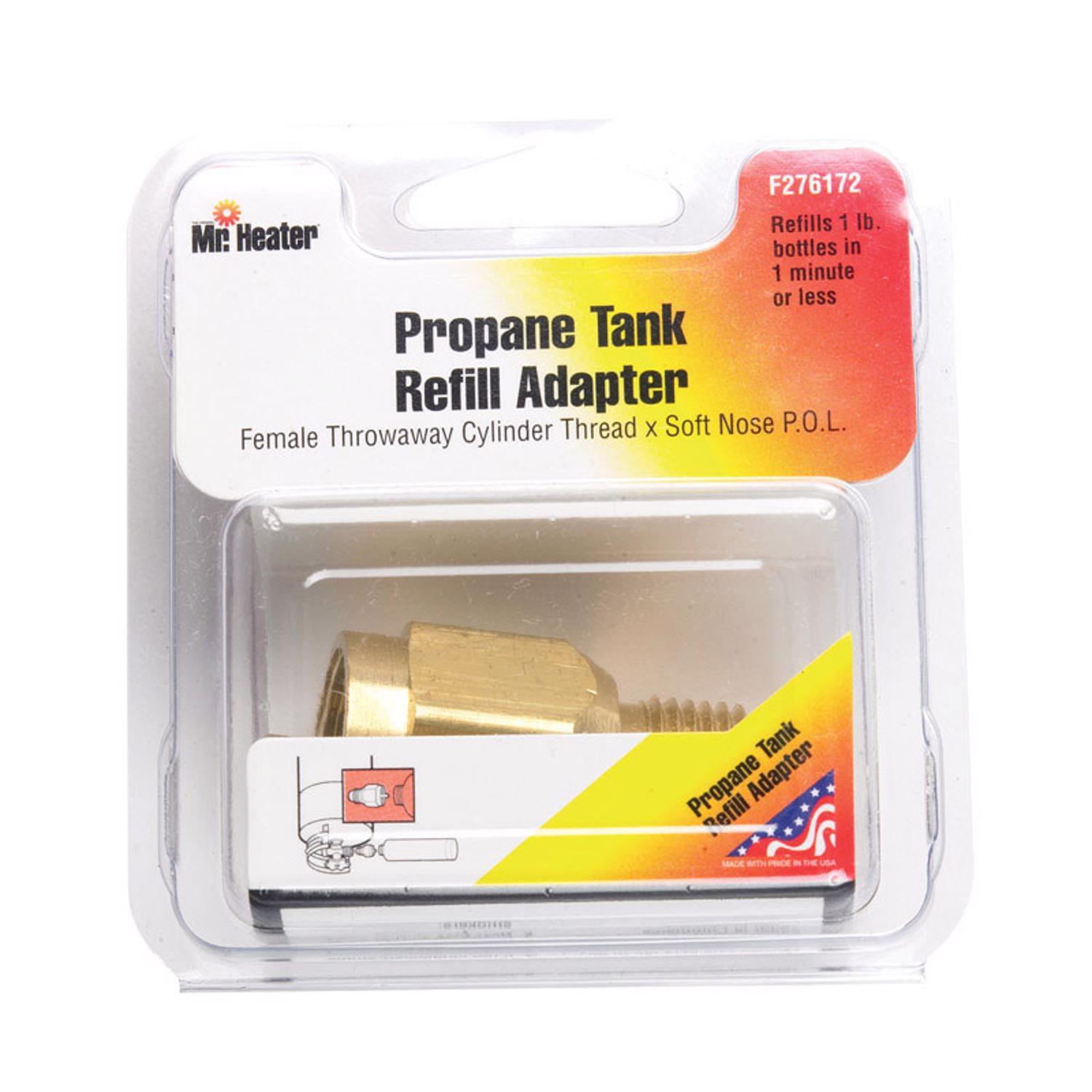 Mr. Heater Brass Female Throwaway Cylinder Thread x Soft Nose P.O.L. Propane Tank Refill Adapter