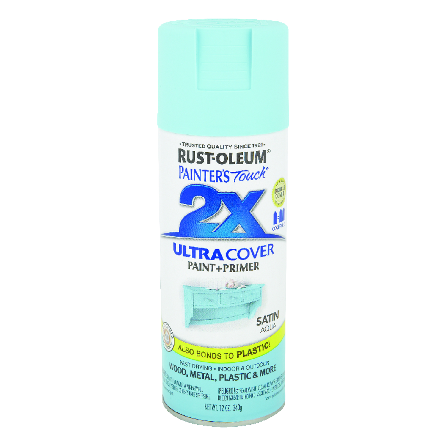 Rust-Oleum Painter's Touch 2X Ultra Cover Satin Aqua Paint+Primer Spray Paint 12 oz