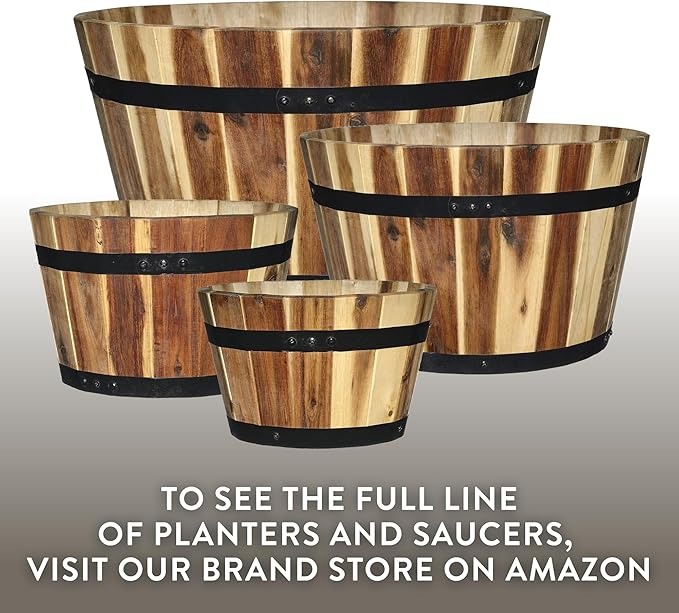 Classic Home and Garden 110024 Whiskey Barrel Planter, 1 Pack, Acacia