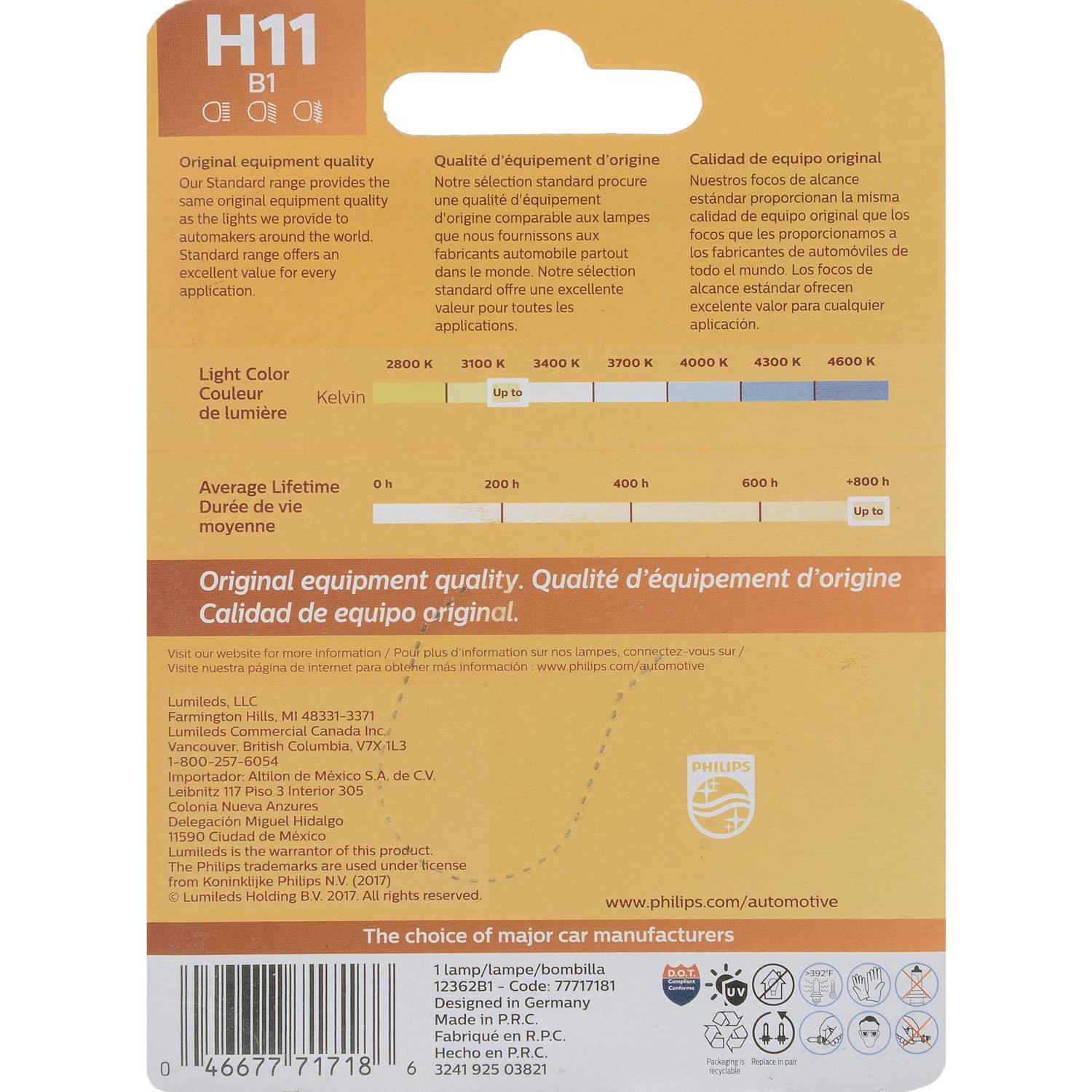 Philips Standard Halogen Low Beam Automotive Bulb H11B1