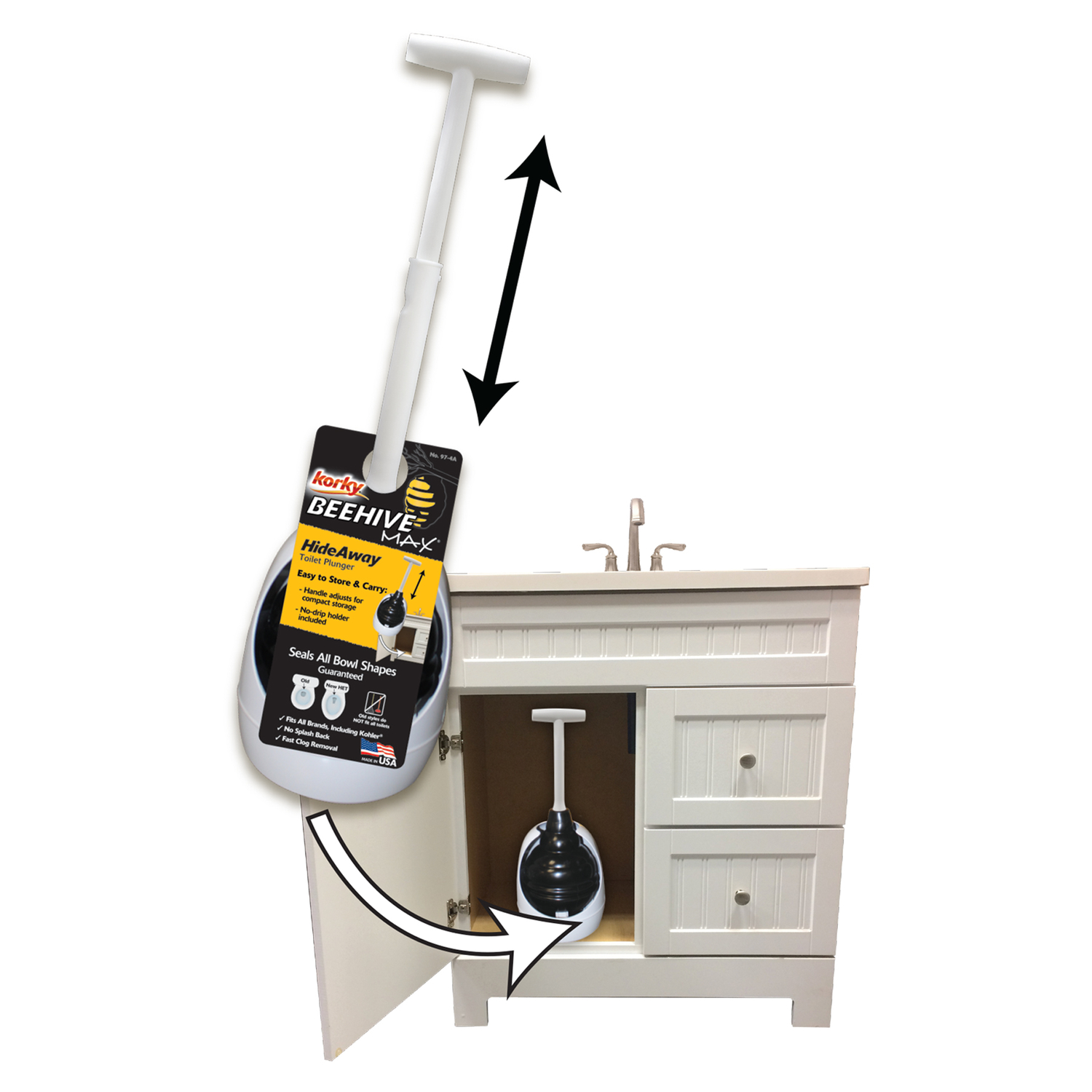 Korky Beehive Max Toilet Plunger with Holder 16 in. L X 6 in. D Stine