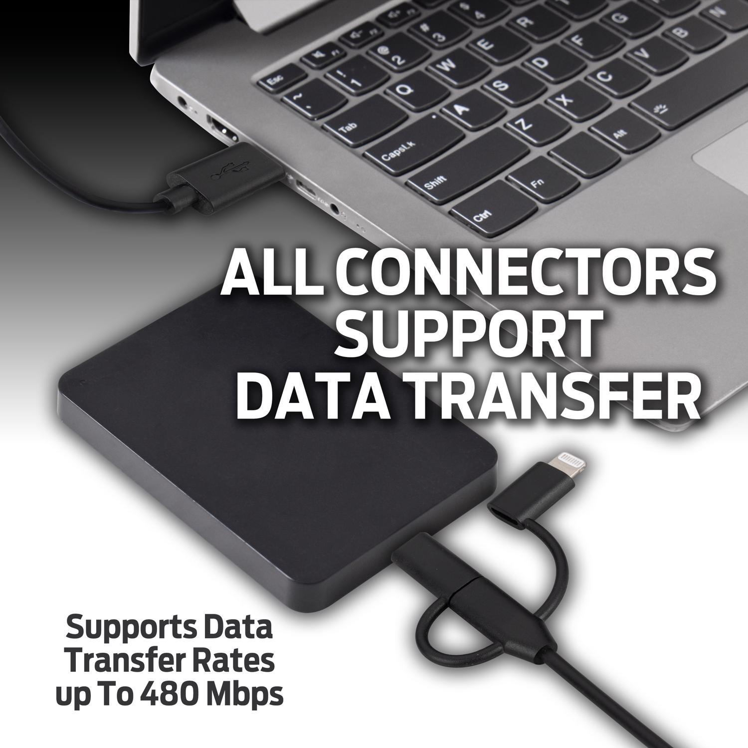 Monster Just Hook It Up Lightning to USB and Micro to USB Charge and Sync Cable Assortment 3 ft. Bla