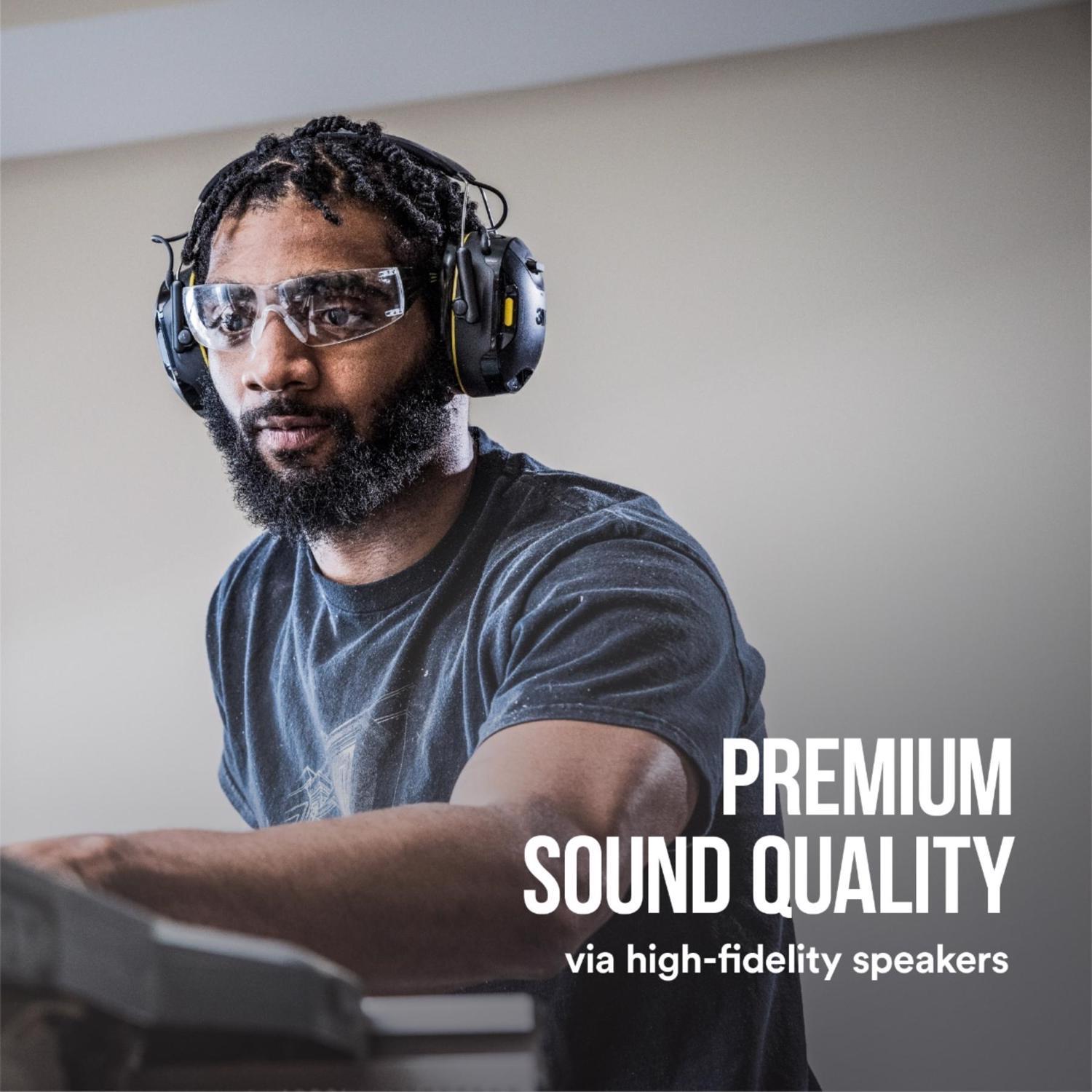 3M WorkTunes 24 dB Over-the-Head Hearing Protector Earmuff Black/Yellow 1 pair