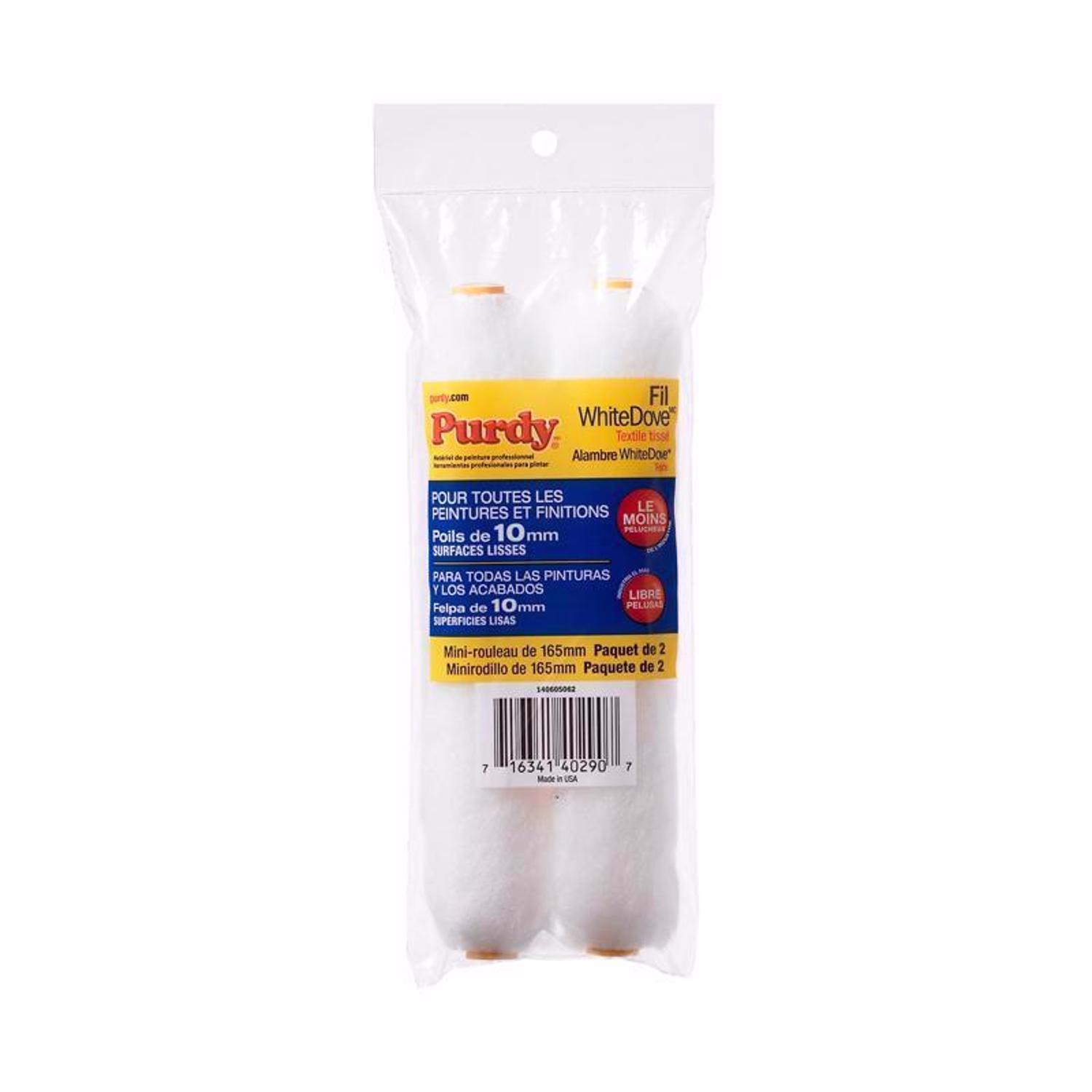 Purdy White Dove Woven Fabric 6.5 in. W X 3/8 in. Mini Paint Roller Cover 2 pk
