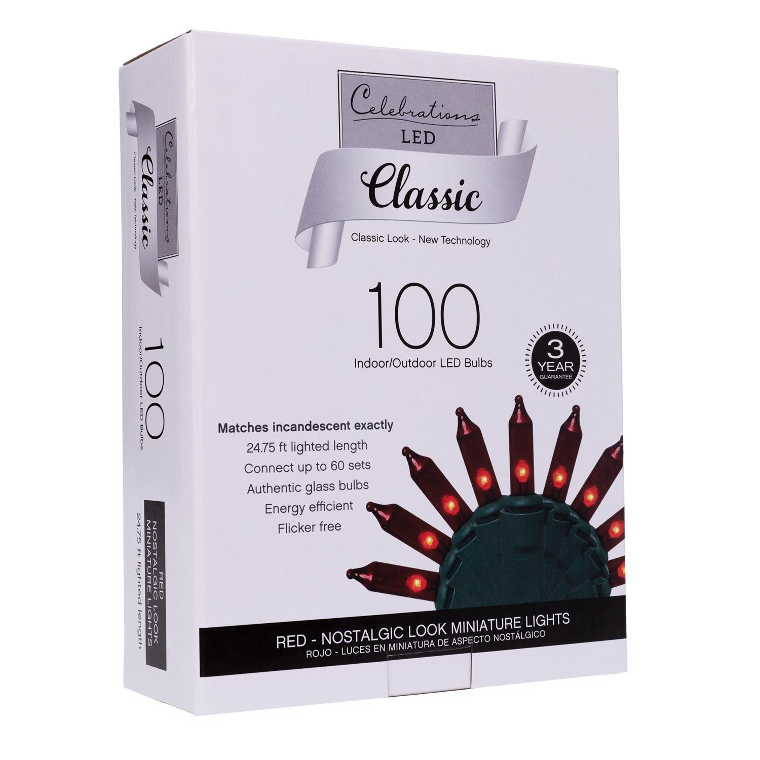 Celebrations Classic LED T5 Red 100 ct String Christmas Lights 24.75 ft.