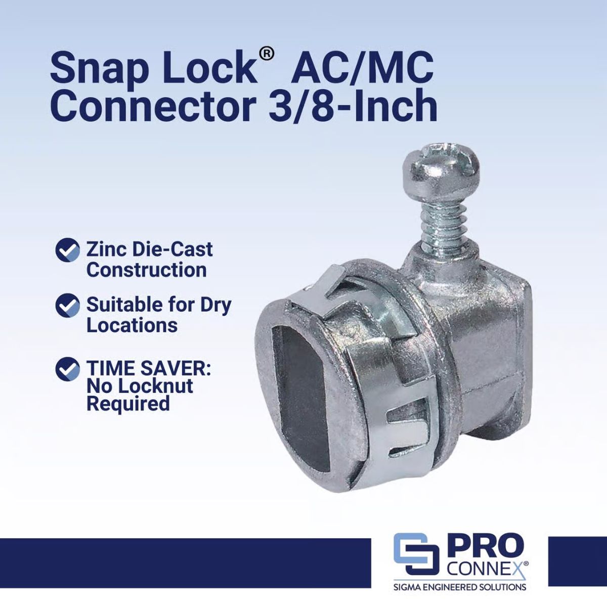 Sigma Engineered Solutions Snap Lock 3/8 in. D Die-Cast Zinc Flex Connector For AC and MC 25 Pack