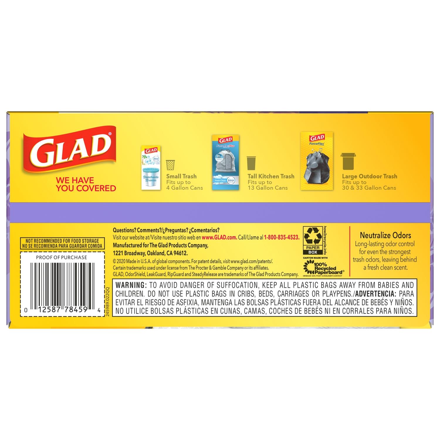 Glad ForceFlex 13 gal Lavender Scent Tall Kitchen Bags Drawstring 40 pk 0.78 mil