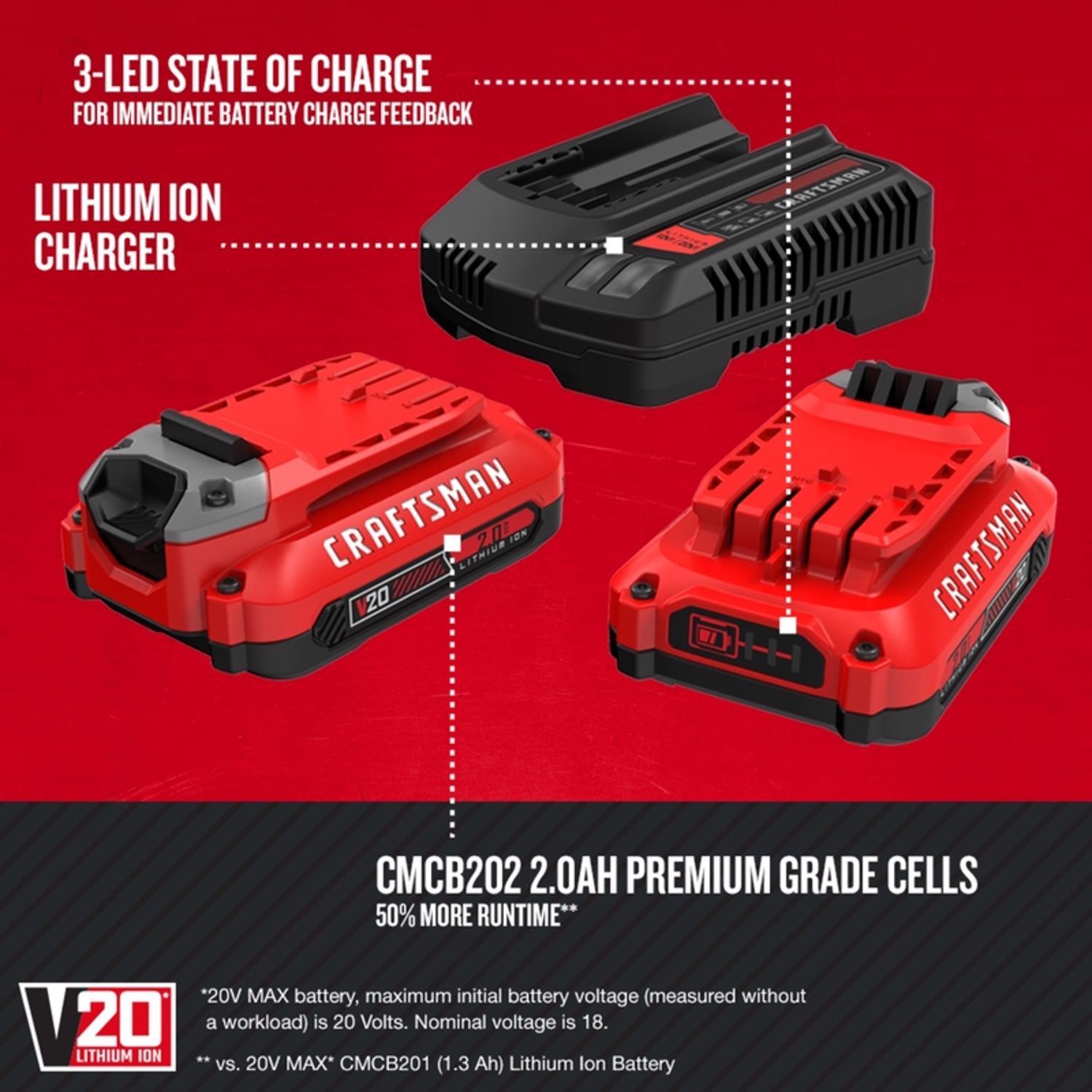 Craftsman V20 2 Ah Lithium-Ion Starter Kit 3 pc
