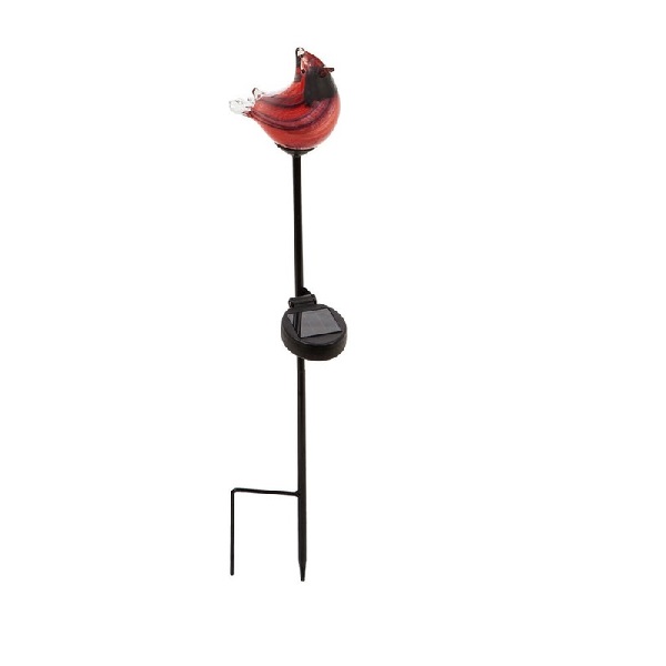 Evergreen 23 in. Solar Art Glass Garden Stake, Cardinal