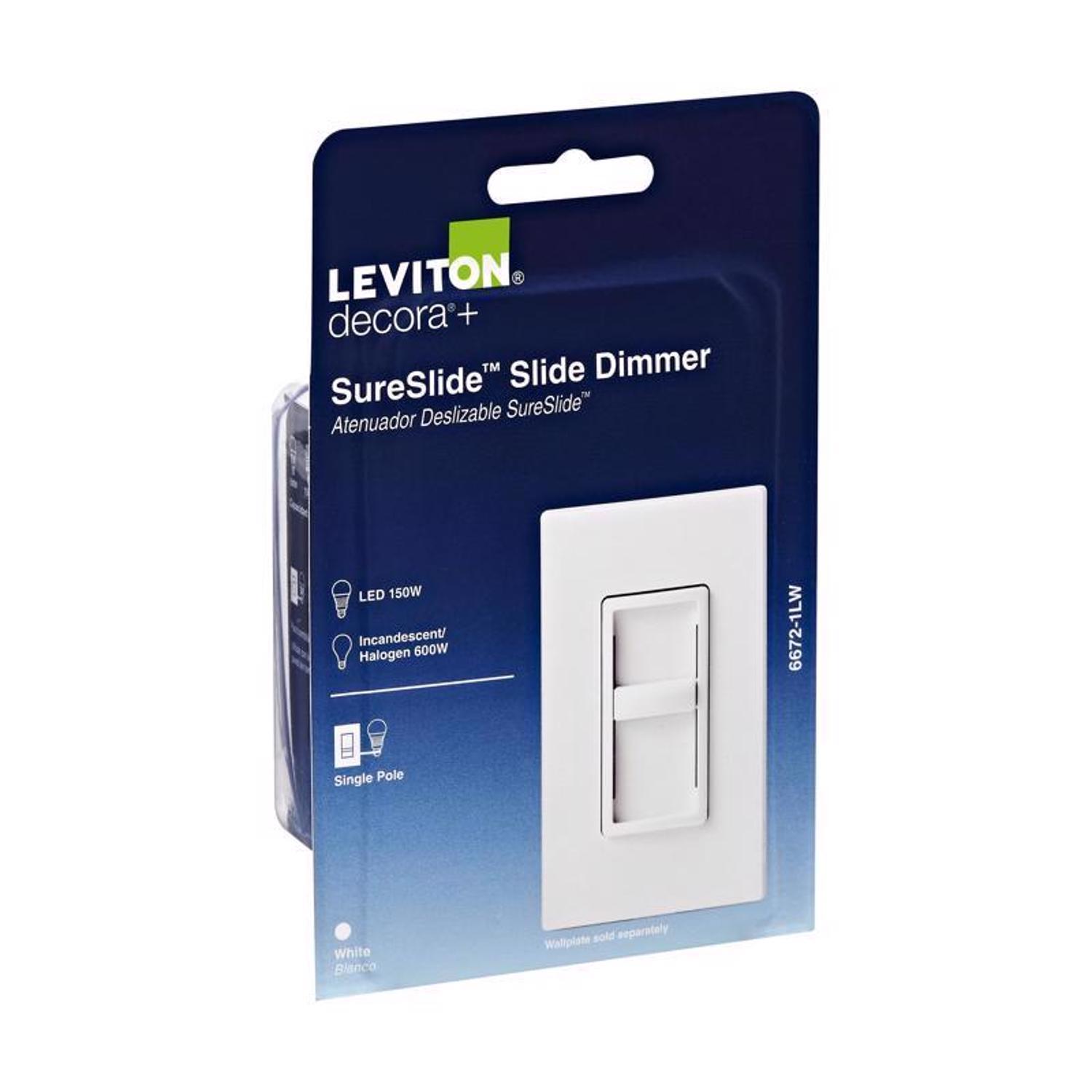 Leviton Decora SureSlide White 600 W Slide Dimmer Switch 1 pk