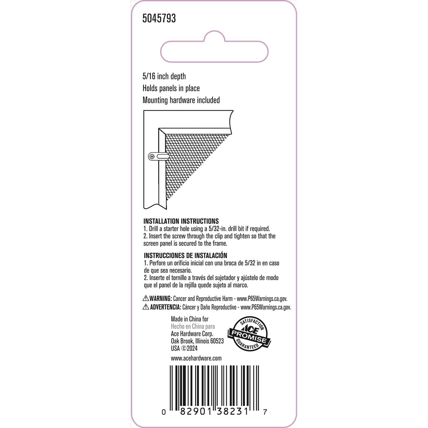 Ace Mill Silver Die Cast Screen Clip For 5/16 8 Pack