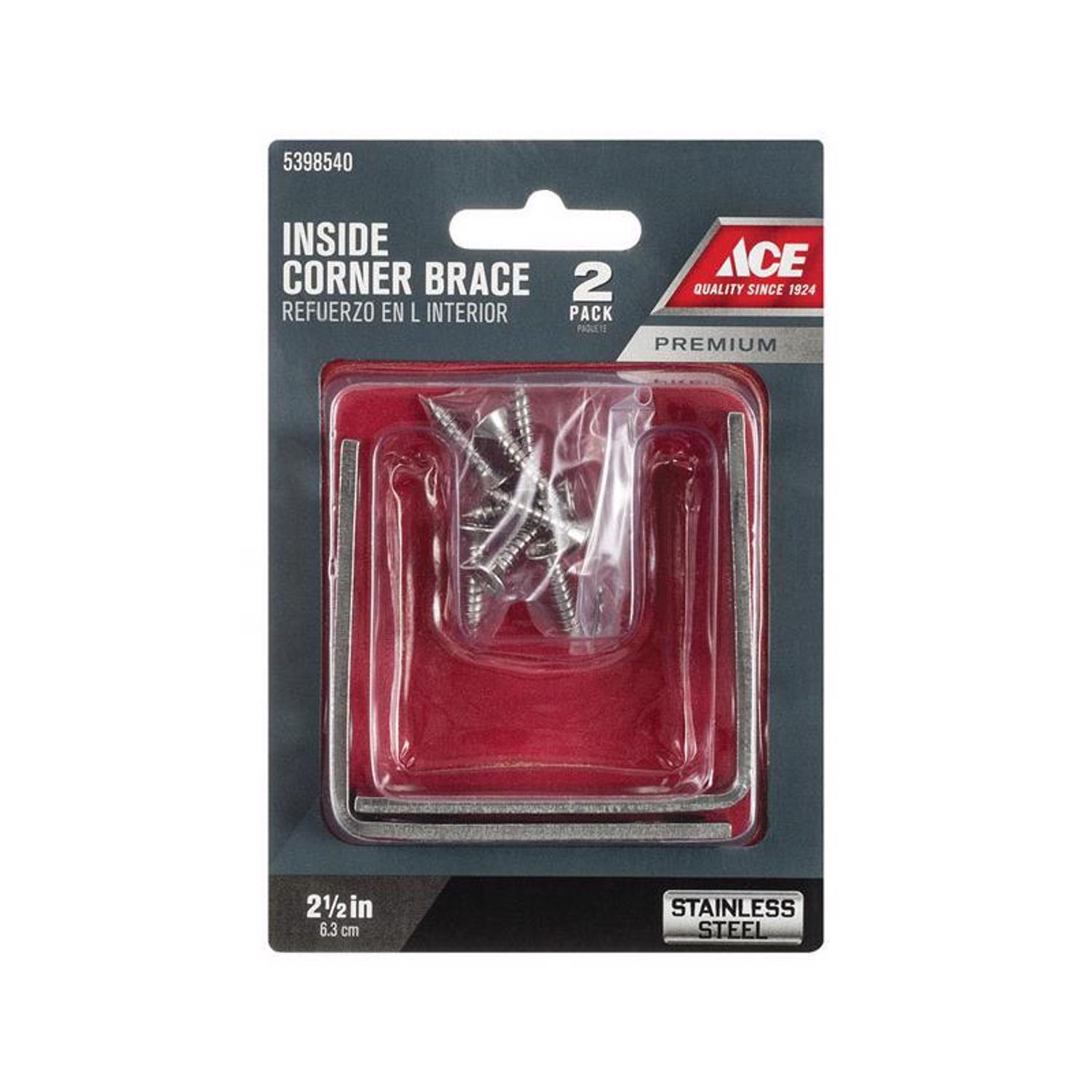 Ace 2-1/2 in. H X 3.75 in. W X 2-1/2 in. D Stainless Steel Inside L Corner Brace