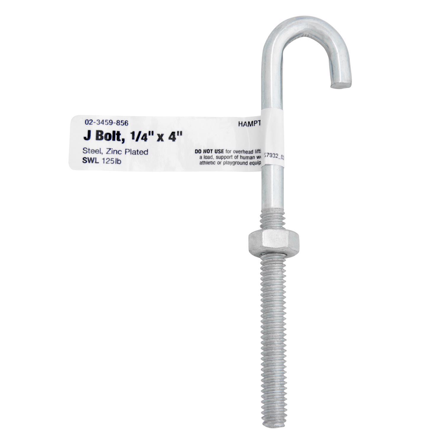 Hampton Small Zinc-Plated Silver Zinc 0.6875 in. L J-Bolt 125 lb 1 pk