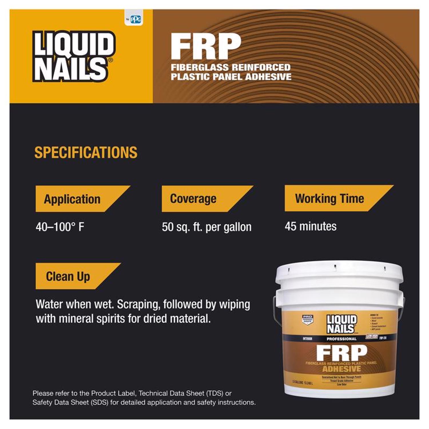 Liquid Nails FRP Fiberglass Reinforced Plastic Panel High Strength Acrylic Latex Off White Adhesive