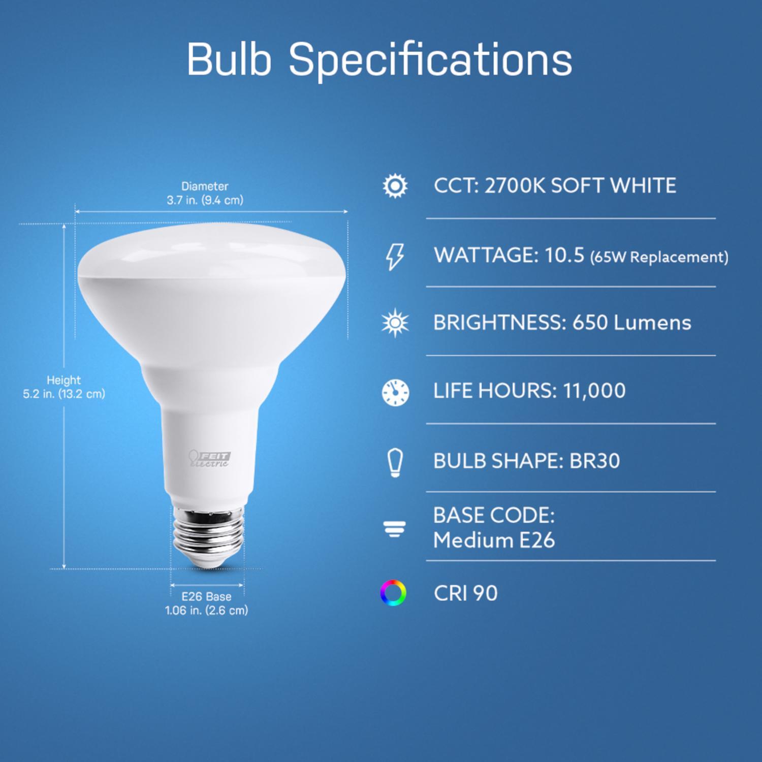 Feit BR30 E26 (Medium) LED Bulb Soft White 65 Watt Equivalence 12 pk